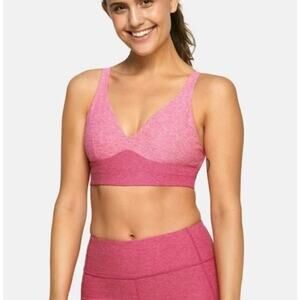 Outdoor Voices Seamless Plunge Sports Bra Womens Size Small Rose/Clay/Flamingo